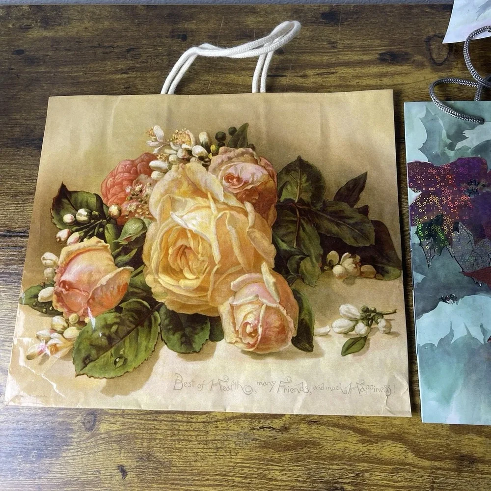 Vtg Lot Of 2 Artististic Gift Bags Floral Glossy